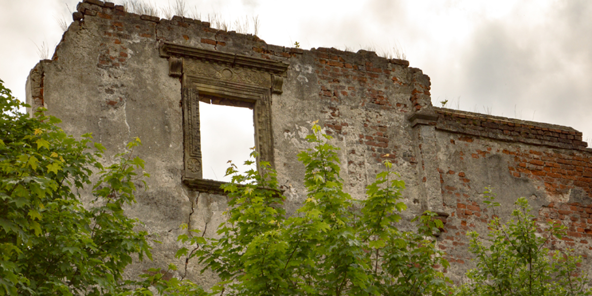 Ruiny zamku Grodztwo (niem. Schloss Kreppelhof). 2015 r